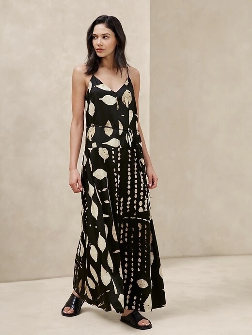 Banana Republic Black and Beige Patterned Maxi Dress